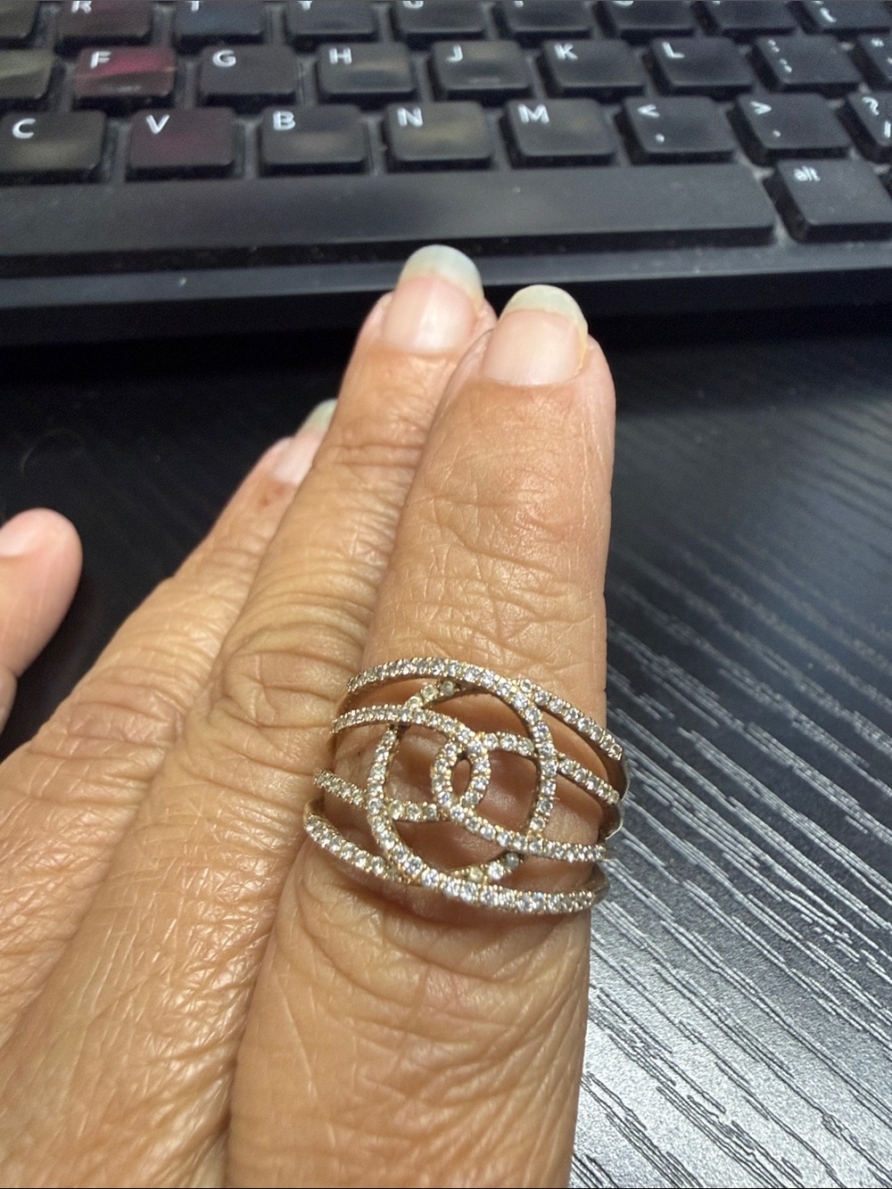 Multi-Band Ring 10k gold with multiple bands of diamonds
